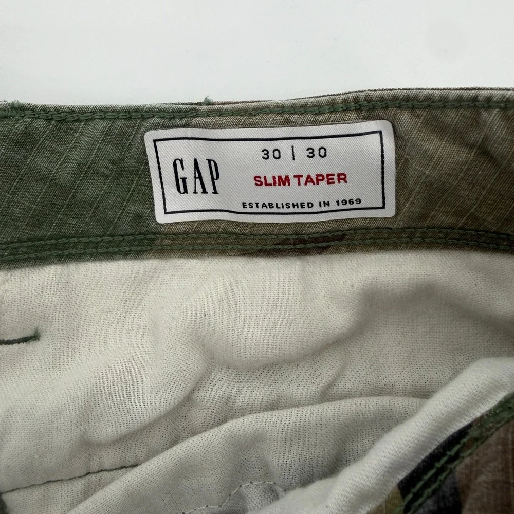 Gap Mens Slim Taper Camo Cargo Pants Woodland Ripstop 30x30 Stretch Trousers